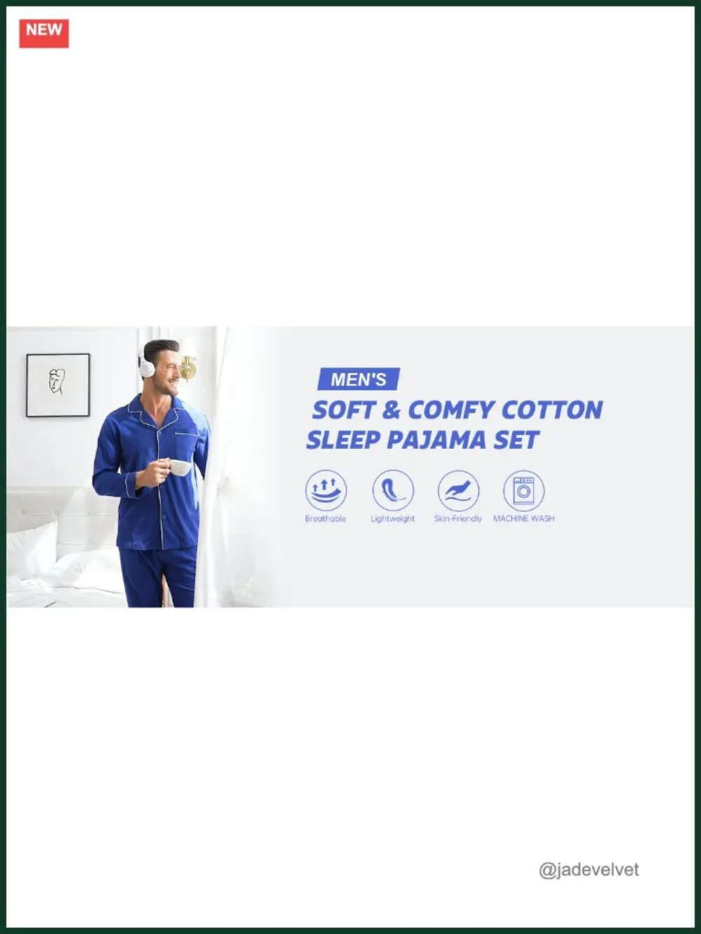 100% Cotton Men's Pajama Set Button Down Long Sleeve Sleepwear with Pockets